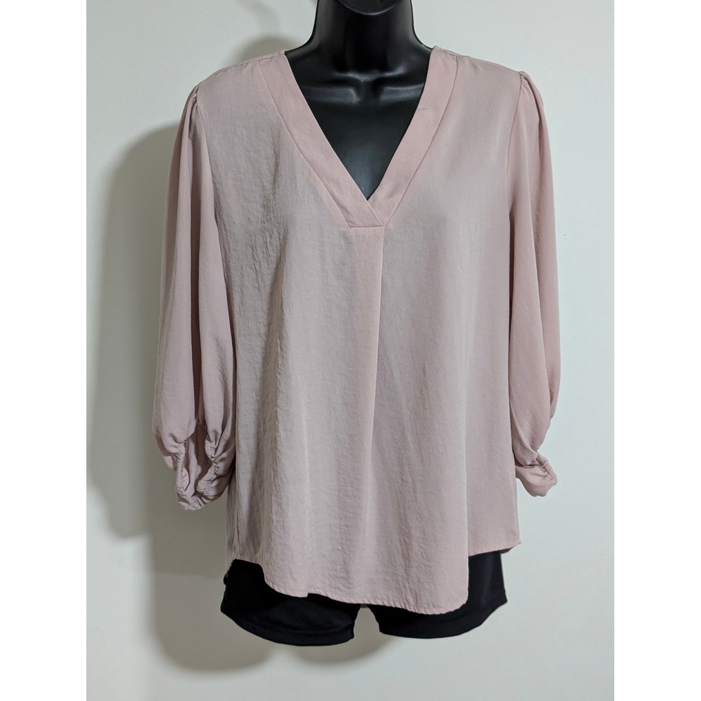 Maurices Blouse Top V-Neck 3/4 Balloon Sleeve Pleated Front Relaxed Fit Small